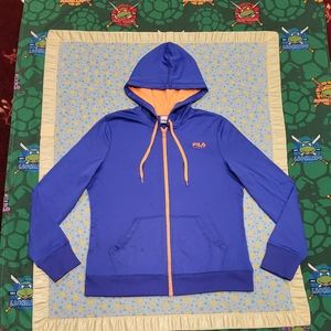 🔥 FILA 💎 Full Zip Jacket Hoodie Sweatshirt ✨️ Blue Orange Womens Large 🔥🔥🔥